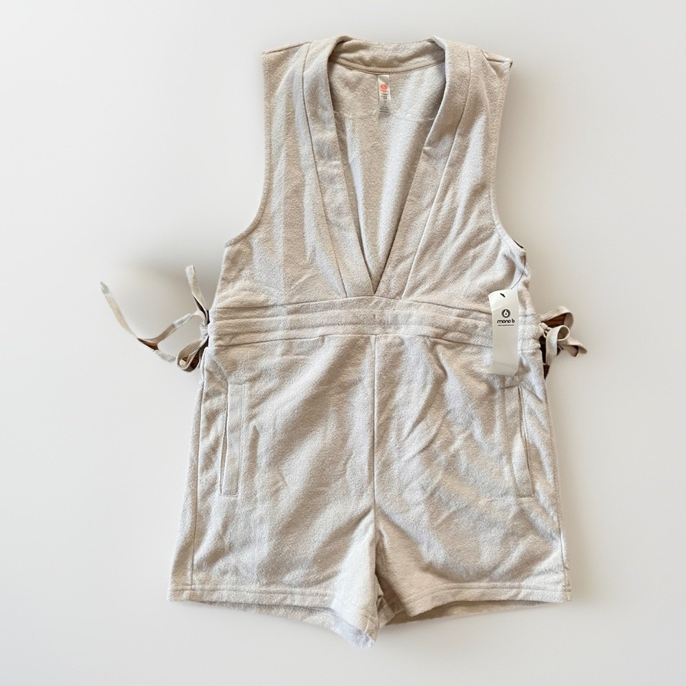 Mono B Romper Women's‎ Small Beige Sleeveless Cotton Blend Drawstring Waist